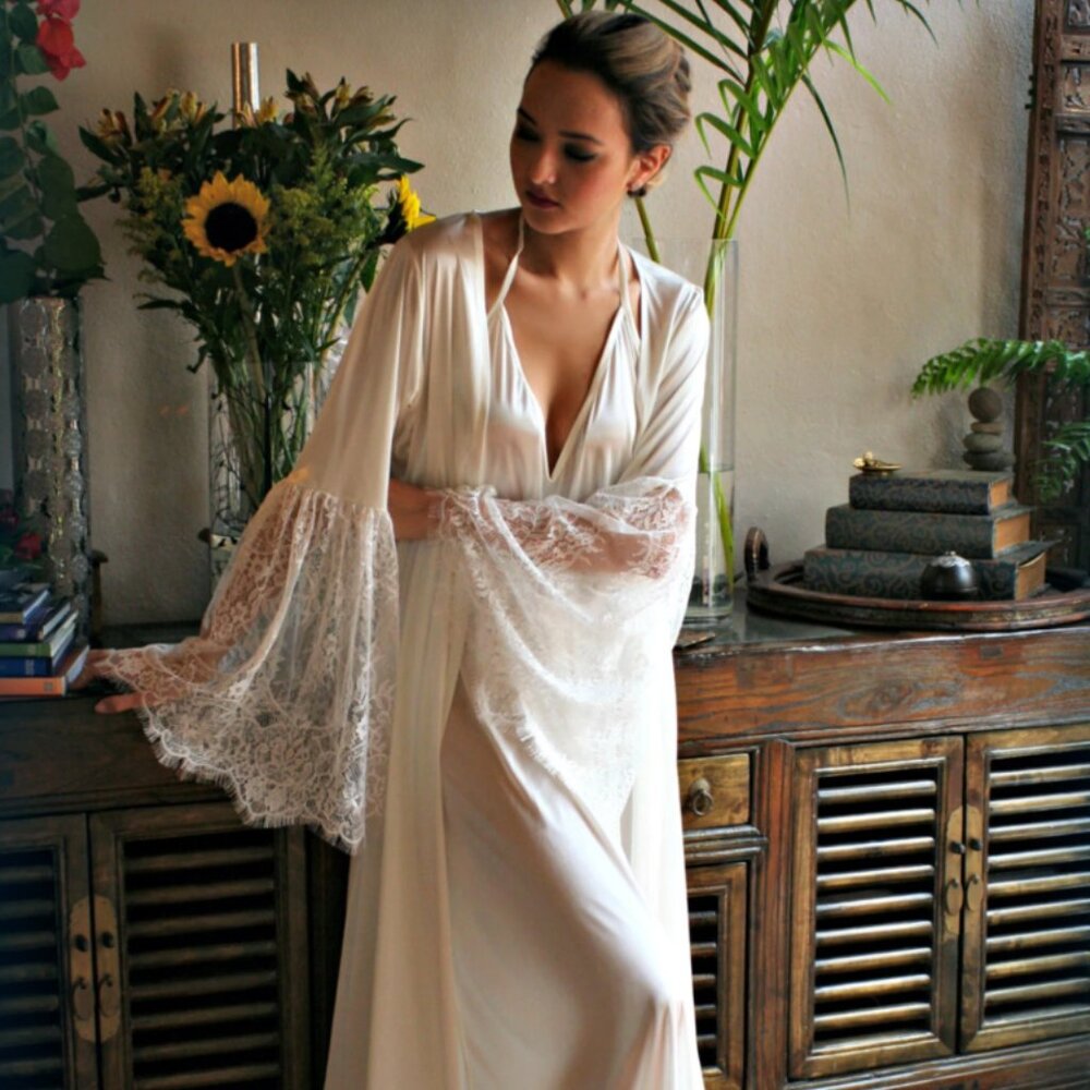 Timeless Satin Bridal Robe and Backless Silk Nightgown